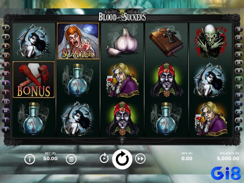 Blood Suckers (NetEnt) - Chủ đề ma cà rồng hấp dẫn, RTP 98% cùng vòng quay miễn phí và tính năng diệt ma cà rồng đầy kịch tính