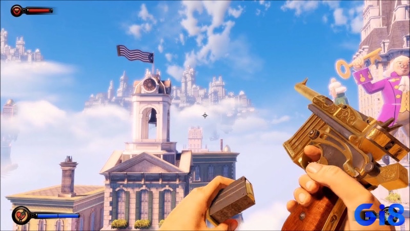 Sự kết hợp linh hoạt giữa vũ khí cổ điển và năng lực siêu nhiên trong game BioShock Infinite tạo chiều sâu chiến lược trong từng trận đấu.