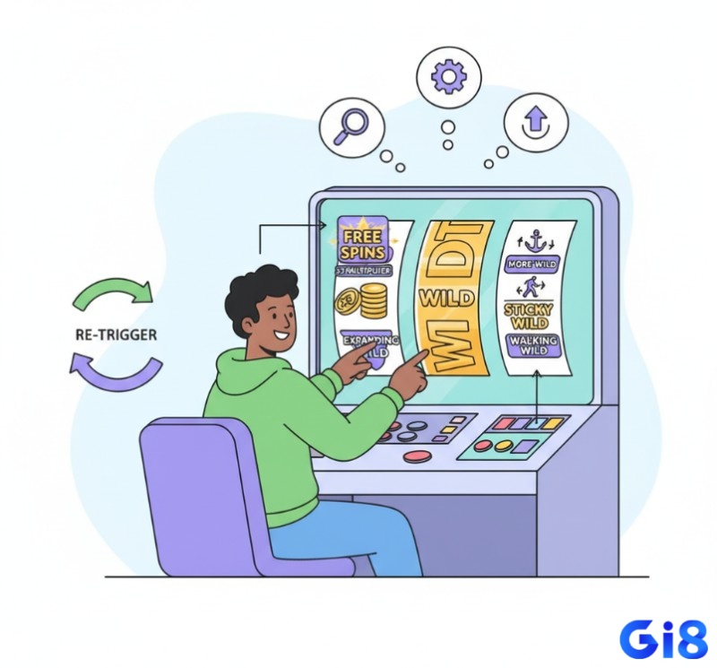 Người chơi game chiến lược nhận diện và tối ưu hóa các loại vòng quay miễn phí với hệ số nhân và biểu tượng đặc biệt