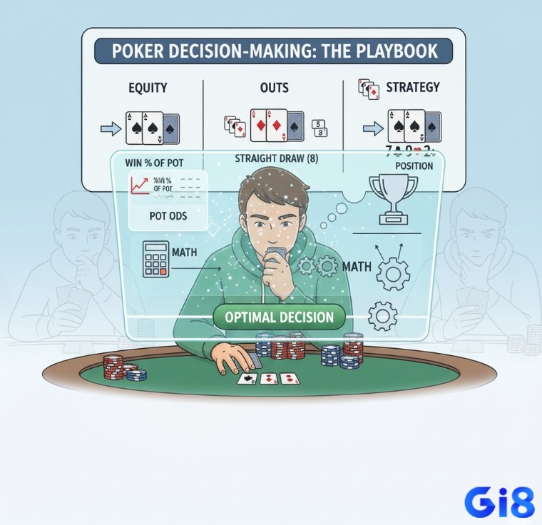 Người chơi poker tổng hợp kiến thức về cách tính equity trong poker, Outs và Pot Odds để đưa ra quyết định tối ưu