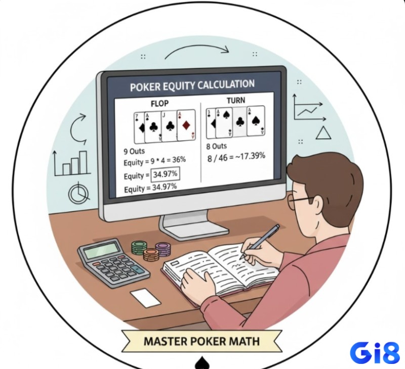Người chơi poker tính toán Equity chính xác dựa trên xác suất bài để đưa ra quyết định tối ưu