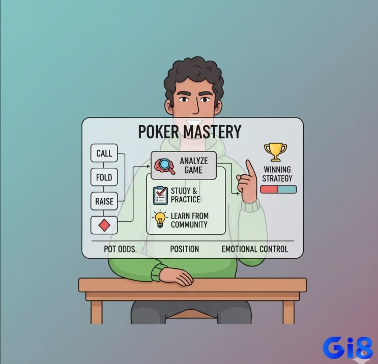Người chơi Poker tự tin rèn luyện kỹ năng ""call"", ""fold"", ""raise"" để chiến thắng bền vững
