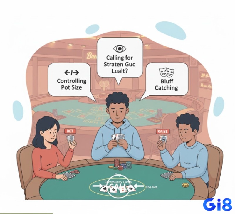 Người chơi Poker thực hiện các tình huống "call" chiến lược để thu thập thông tin và kiểm soát pot