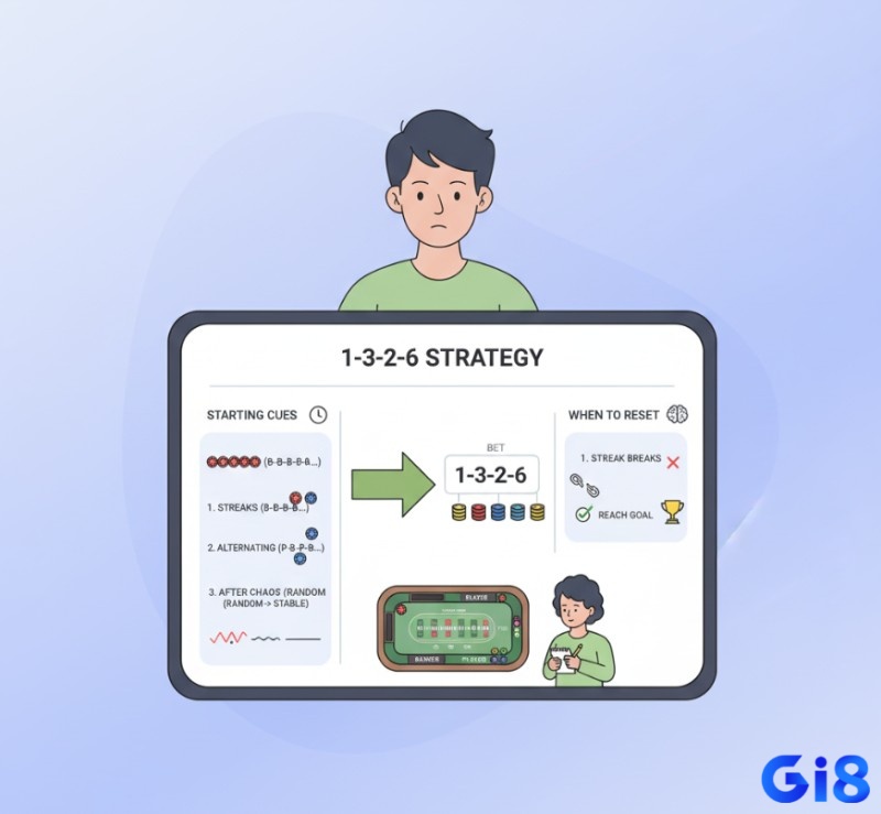 Người chơi nhận diện thời điểm vàng để bắt đầu và kết thúc chuỗi chiến thuật 1-3-2-6, tối ưu cơ hội thắng