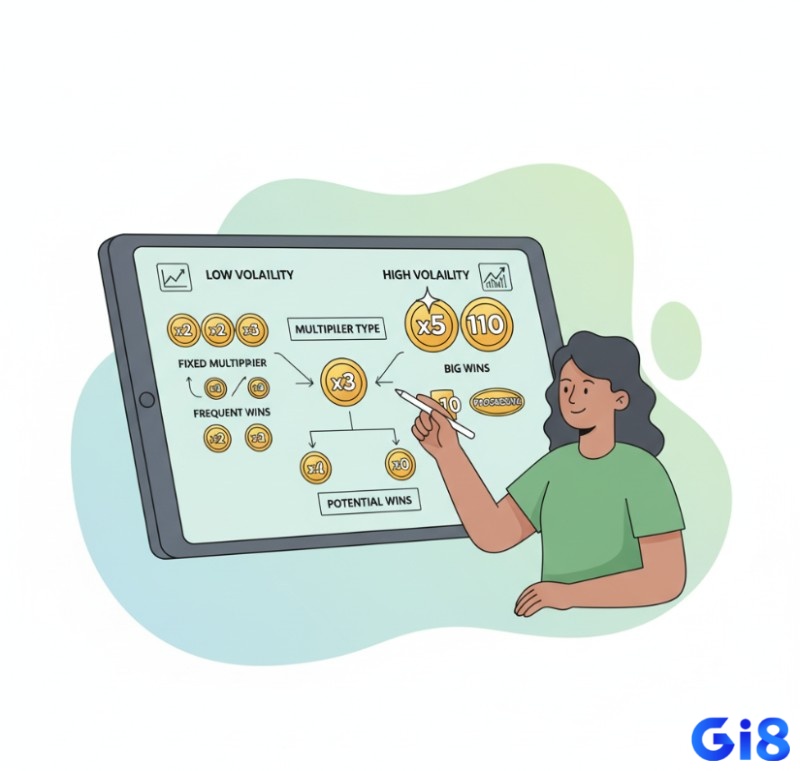 Người chơi đang phân loại các loại Multiplier khác nhau trên màn hình trò chơi slot để hiểu rõ hơn