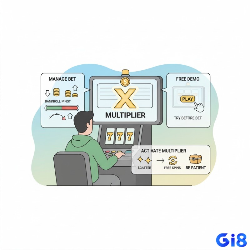 Người chơi áp dụng các mẹo quản lý cược, thử demo, tìm biểu tượng Scatter và kiên nhẫn để tối ưu hóa Multiplier trong slot game