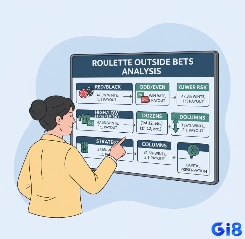 Người chơi phân tích chi tiết các loại cược ngoài roulette để hiểu rõ tỷ lệ thắng và ứng dụng chiến lược hiệu quả