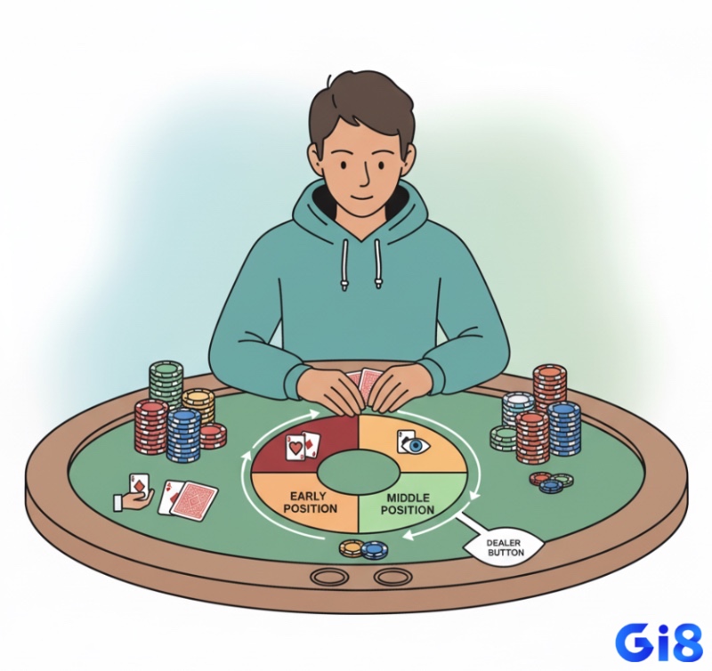 Người chơi Poker phân tích vị trí trên bàn để đưa ra quyết định đặt cược thông minh
