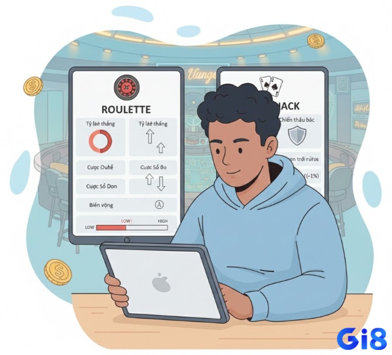 Người chơi so sánh tỷ lệ thắng cược và biến động giữa Roulette và Blackjack