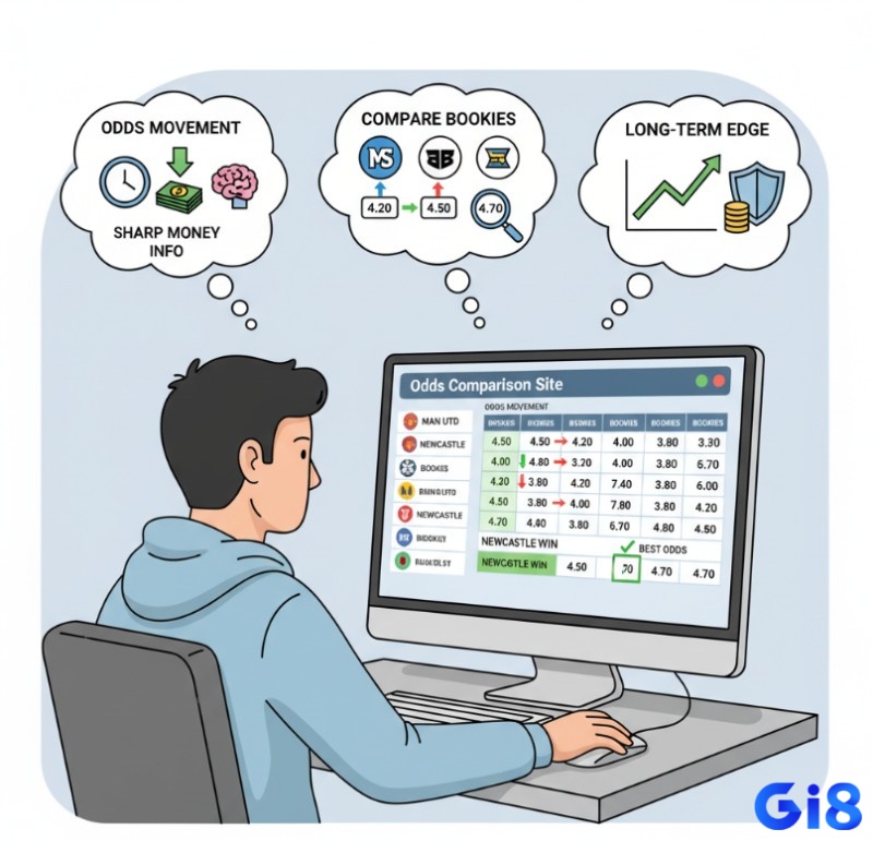 Người chơi cá cược theo dõi và phân tích sự biến động của odds thập phân, so sánh giữa các nhà cái để tìm kiếm lợi thế