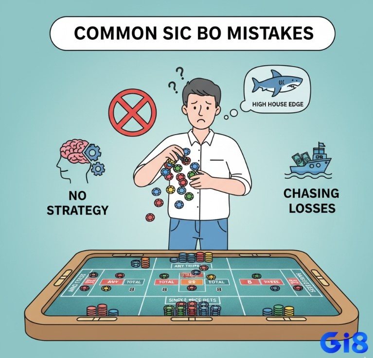 Người chơi Sic Bo tránh sai lầm chết người bằng cách hiểu rõ phân loại cược thay vì đặt cược cảm tính và bỏ qua lợi thế nhà cái