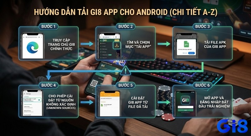 Quy trình 6 bước hướng dẫn tải và cài đặt GI8 app cho Android chi tiết từ A-Z để bắt đầu trải nghiệm