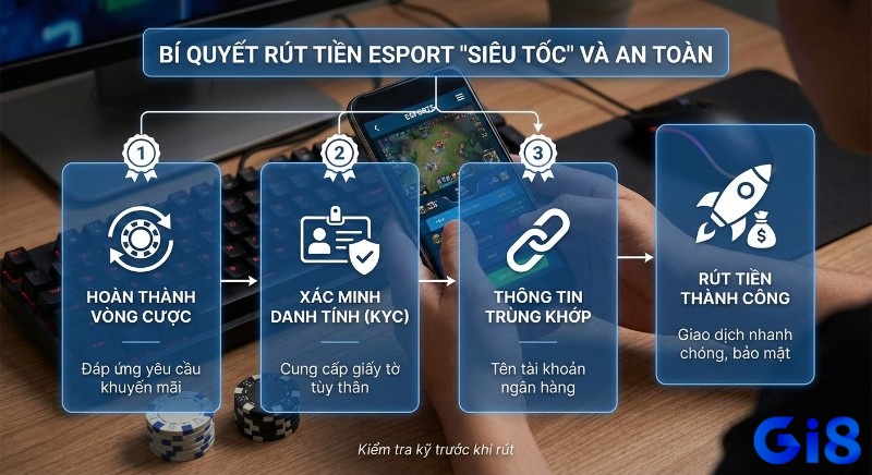 Quy trình 4 bước rút tiền cược thể thao điện tử "siêu tốc" và an toàn: hoàn thành vòng cược, xác minh danh tính và thông tin ngân hàng trùng khớp