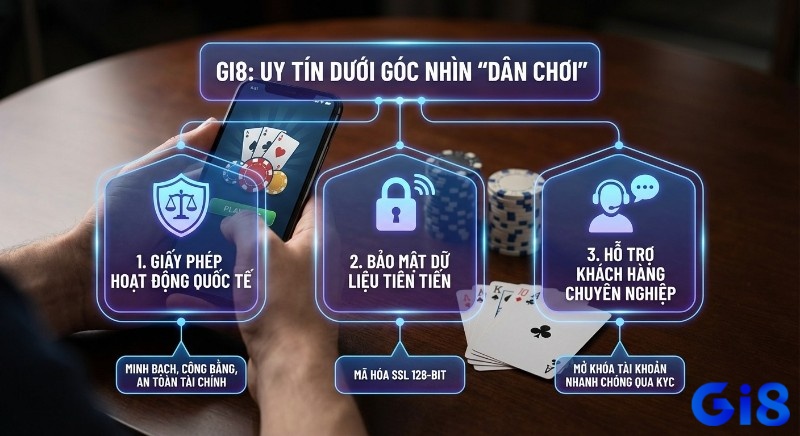 Phân tích 3 tiêu chí uy tín của Gi8 từ góc nhìn "dân chơi": giấy phép quốc tế, bảo mật SSL 128-bit và hỗ trợ KYC nhanh chóng