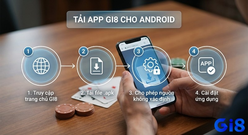Quy trình 4 bước tải ứng dụng GI8 cho Android, hướng dẫn chi tiết cách truy cập, tải .apk và cho phép nguồn không xác định