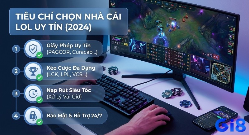 Tổng hợp 4 tiêu chí cốt lõi chọn nhà cái cá cược LoL uy tín 2024, đảm bảo giấy phép và hỗ trợ chuyên nghiệp
