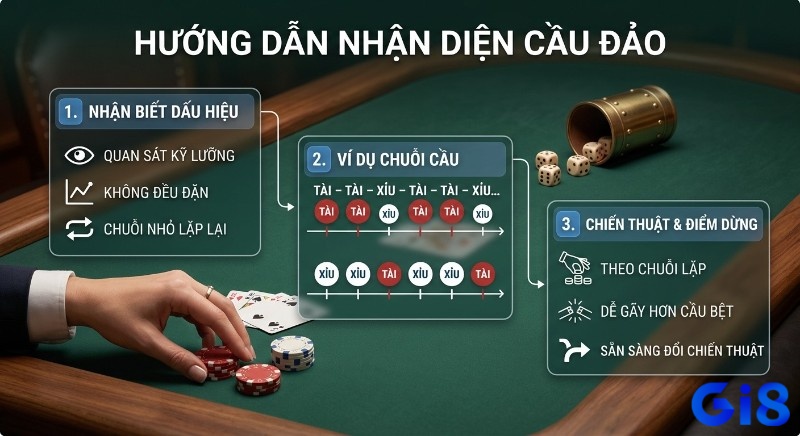 Hướng dẫn nhận diện cầu đảo tài xỉu chi tiết qua 3 bước: dấu hiệu, ví dụ chuỗi và chiến thuật chơi hiệu quả