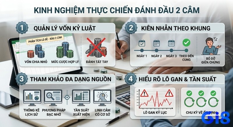 Tổng hợp 4 kinh nghiệm thực chiến đánh đầu 2 câm đánh con lô gì: quản lý vốn kỷ luật, kiên nhẫn, đa nguồn và hiểu rõ lô gan