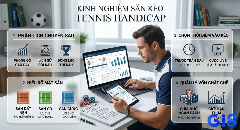 Quy trình 4 bước săn kèo game handicap tennis là gì: phân tích chuyên sâu, hiểu rõ mặt sân, chọn thời điểm và quản lý vốn