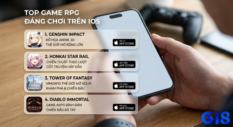 Danh sách 4 game RPG hàng đầu đáng chơi trên iOS, bao gồm Genshin Impact và Honkai Star Rail với link tải App Store