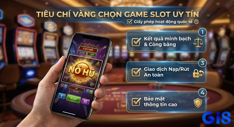 Checklist tiêu chí vàng chọn game slot nổ hũ uy tín: giấy phép quốc tế, giao dịch an toàn, bảo mật thông tin