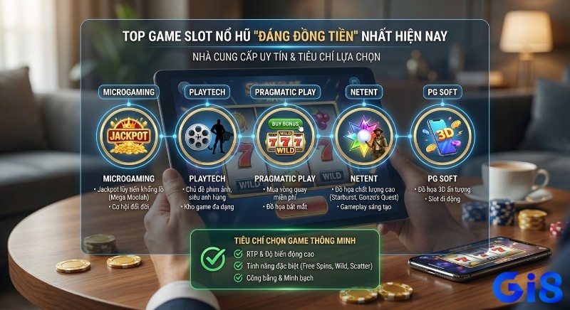 Tổng hợp các nhà cung cấp, game slot nổ hũ uy tín đáng đồng tiền nhất hiện nay, phân tích ưu điểm và tiêu chí chọn game thông minh