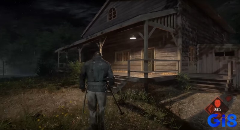Jason áp sát cabin gỗ ở Crystal Lake vào ban đêm trong thứ 6 ngày 13 mobile tạo áp lực rượt đuổi rõ rệt