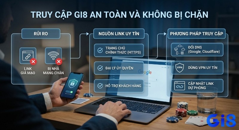 Sơ đồ truy cập GI8 games an toàn, không bị chặn, hướng dẫn nhận diện rủi ro, nguồn link uy tín và phương pháp vượt chặn