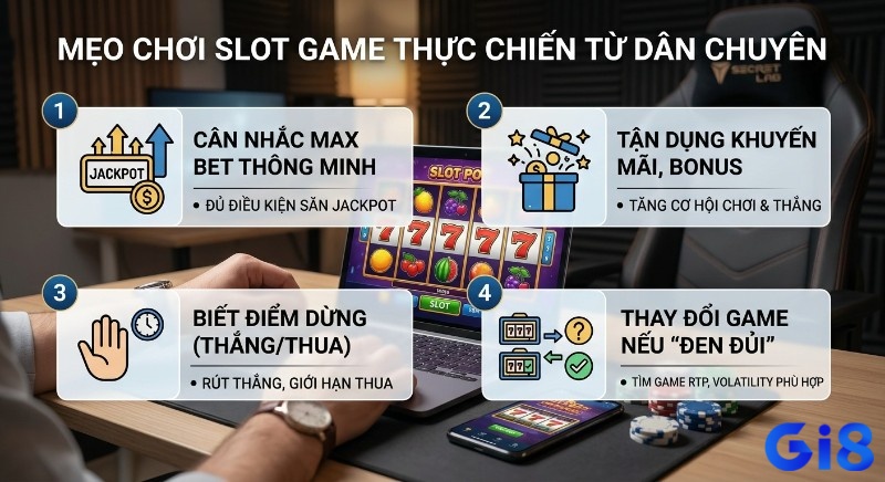 Checklist 4 mẹo chơi slot game thực chiến từ dân chuyên giúp tăng cơ hội thắng và quản lý vốn hiệu quả theo kinh nghiệm chơi slot game thắng lớn