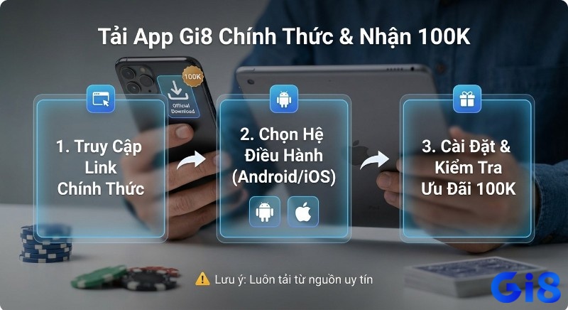 Quy trình 3 bước hướng dẫn tai game gi8 chính thức cho Android, iOS và nhận ngay ưu đãi 100K an toàn, uy tín