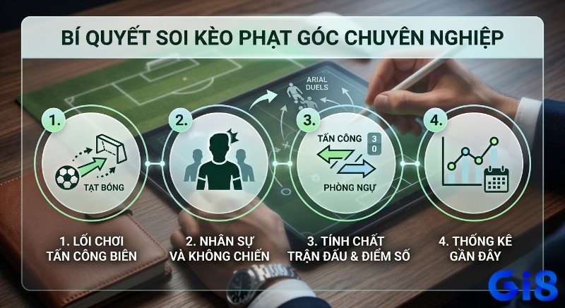 Quy trình 4 bước soi kèo cá cược bóng đá kèo góc chuyên nghiệp: lối chơi tấn công biên, nhân sự, tính chất trận đấu, thống kê gần đây