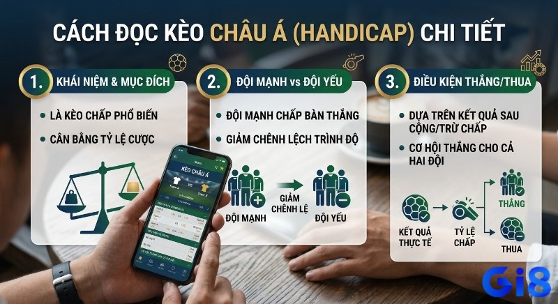 Hướng dẫn đọc kèo Châu Á (Handicap) chi tiết, giải thích cách đội mạnh chấp, cân bằng tỷ lệ và điều kiện thắng thua