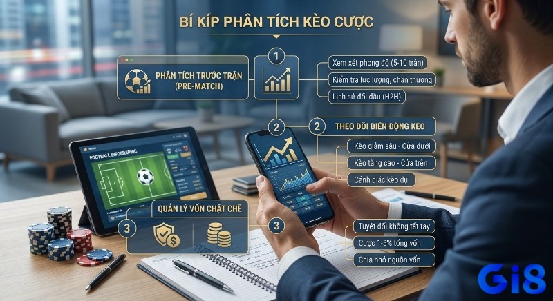 Hướng dẫn 3 bước phân tích cách đọc bảng kèo bóng đá "thực chiến" cho dân chuyên: Nghiên cứu trước trận, theo dõi biến động và quản lý vốn.