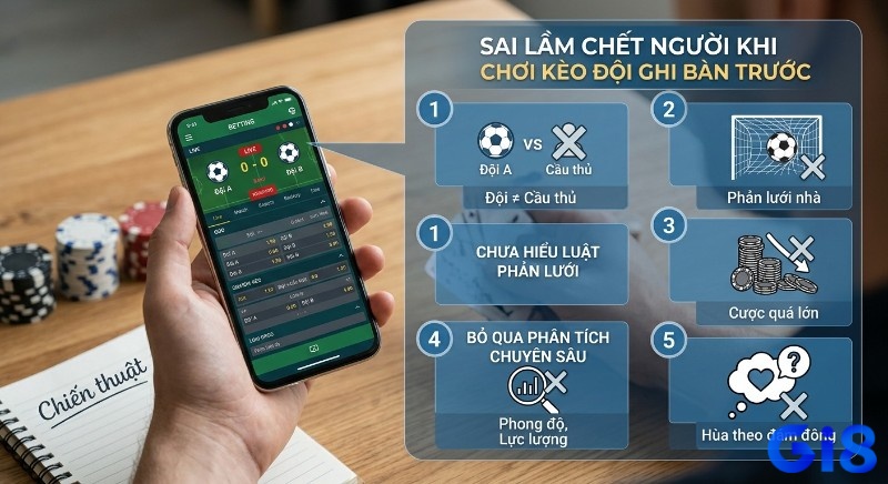 Tổng hợp các sai lầm chết người khi chơi kèo cược đội ghi bàn trước là gì: nhầm lẫn kèo, không hiểu luật, cược lớn, bỏ phân tích, hùa theo đám đông