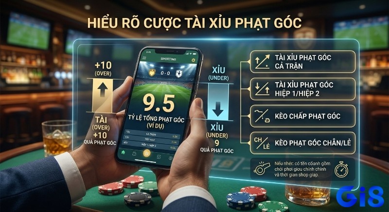 Tổng quan luật chơi cược tài xỉu phạt góc, minh họa tỷ lệ 9.5 cùng các loại kèo Chấp và Chẵn/Lẻ phổ biến