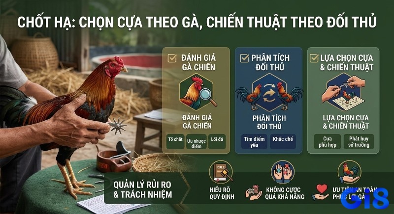 Checklist chốt hạ chọn cựa theo gà, chiến thuật theo đối thủ: Đánh giá gà chiến, phân tích địch và quản lý rủi ro hiệu quả
