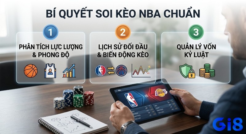 Quy trình 3 bước soi kèo bóng rổ NBA chuẩn, giúp người chơi phân tích lực lượng, lịch sử đối đầu và quản lý vốn kỷ luật