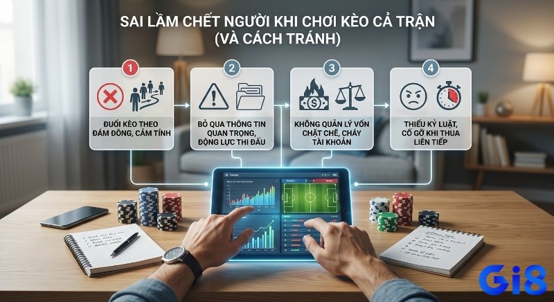 Checklist 4 sai lầm chết người khi chơi kèo cả trận là gì, nhấn mạnh phân tích dữ liệu và quản lý vốn để tránh rủi ro