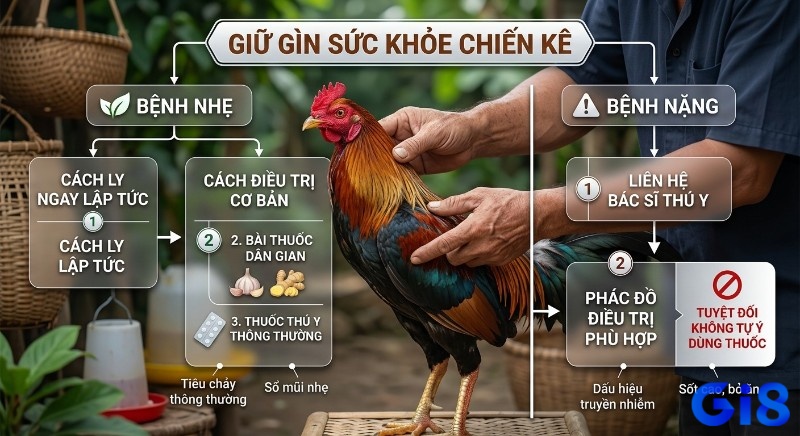 Phân loại tình trạng sức khỏe của chiến kê để xử lý đúng cách: bệnh nhẹ có thể chăm sóc tại nhà, còn trường hợp nặng cần đưa thú y điều trị ngay