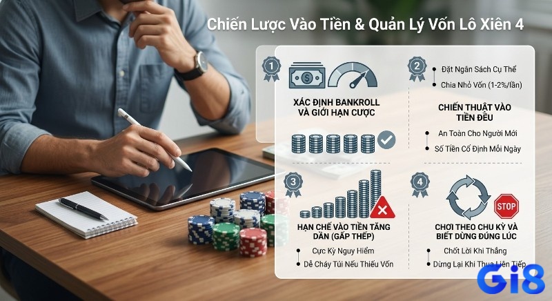 Tổng quan chiến lược 4 bước vào tiền và quản lý vốn lô xiên 4 là gì: xác định bankroll, tránh gấp thếp, và biết dừng đúng lúc
