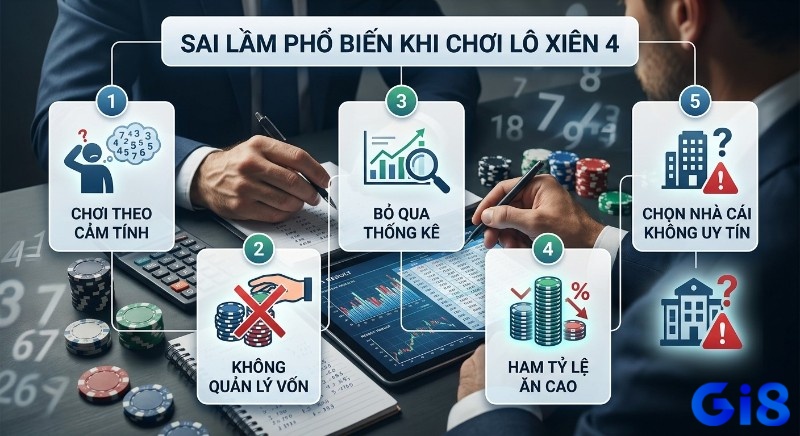 Checklist 5 sai lầm cần tránh, khi đánh lô xiên 4 là gì, từ chơi cảm tính, bỏ qua thống kê đến chọn nhà cái không uy tín