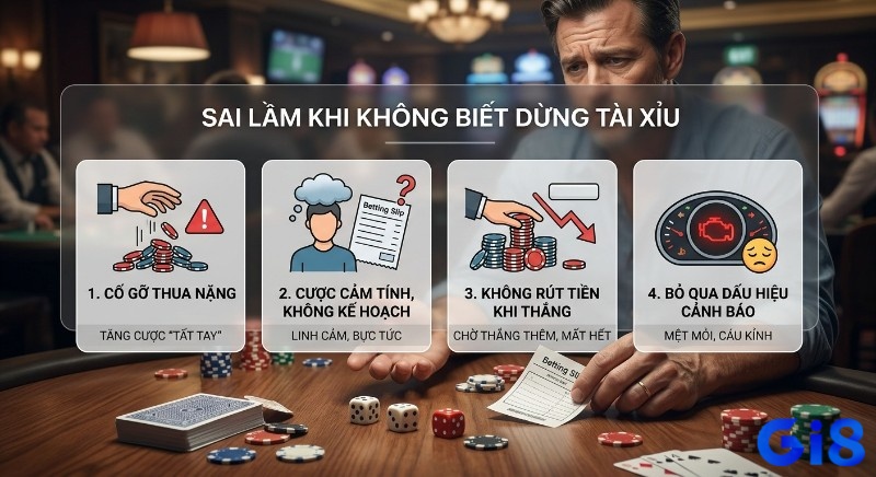 Tổng hợp 4 sai lầm chết người khi không biết dừng Tài Xỉu: cố gỡ, cược cảm tính, không rút tiền và bỏ qua cảnh báo