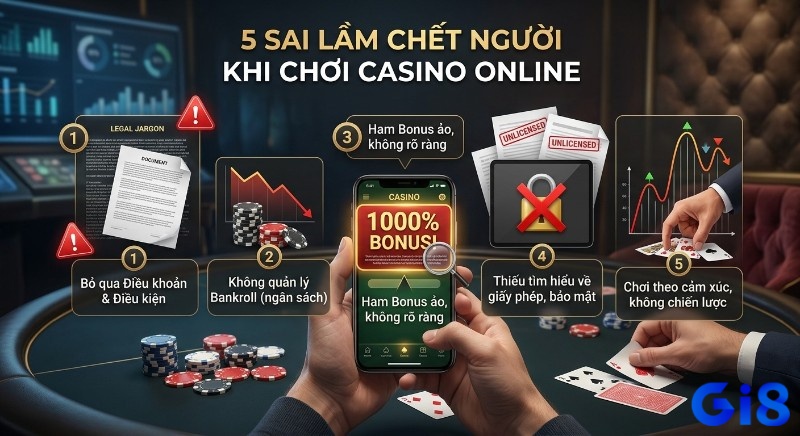 Cách hạn chế 5 sai lầm phổ biến khi chơi casino online: bỏ qua điều khoản, không kiểm soát ngân sách và sa đà vào các bonus ảo