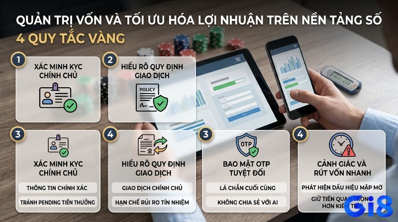 Quản trị vốn, tối ưu lợi nhuận trên nền tảng số với 4 quy tắc vàng: xác minh KYC, hiểu quy định, bảo mật OTP, rút vốn nhanh