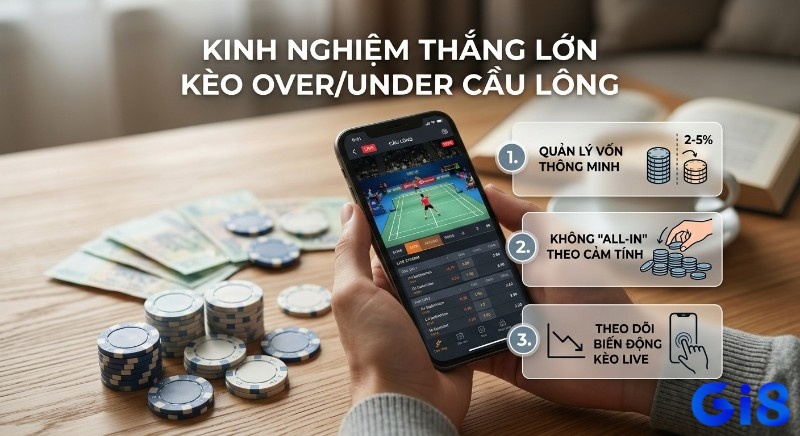 Tổng hợp 3 kinh nghiệm thắng lớn, kèo Over/Under cầu lông: quản lý vốn 2-5%, tránh all-in và theo dõi kèo live