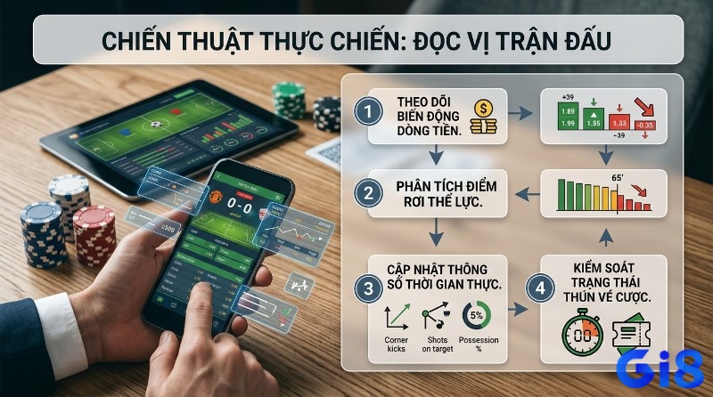 Chiến thuật đọc vị trận đấu, 4 bước theo dõi dòng tiền, phân tích thể lực, cập nhật thông số, kiểm soát vé trên ứng dụng cá cược chấp theo hiệp