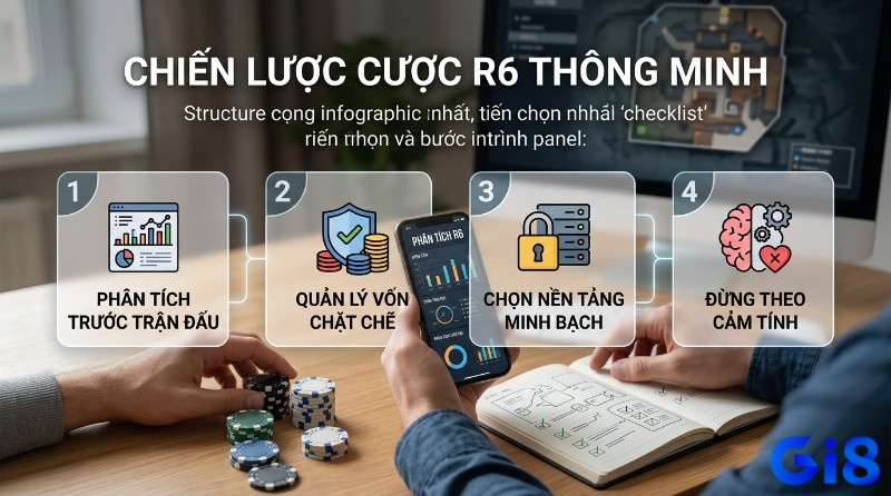 Chiến lược cược Rainbow Six Siege là gì thông minh: phân tích trận đấu, quản lý vốn chặt chẽ, chọn nền tảng minh bạch, tránh cảm tính. Người dùng xem dữ liệu R6, có chip cược