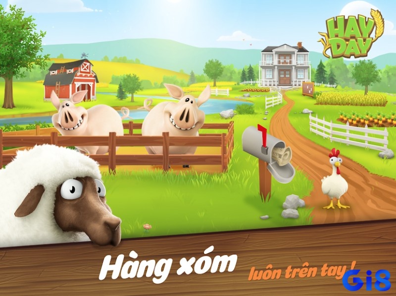 Hai trang trại Hay Day kết nối qua hệ thống bạn bè và hàng xóm online