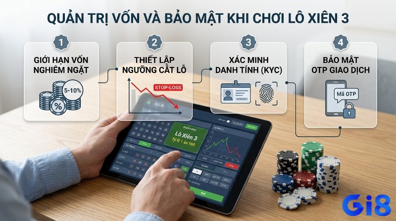 Quản trị vốn và bảo mật khi chơi lô xiên 3 là gì: giới hạn 5-10% vốn, cắt lỗ, KYC, OTP giao dịch trên nền tảng tỷ lệ 1 ăn 160