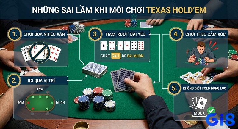 Checklist 5 sai lầm phổ biến người mới chơi Texas hold’em là gì thường mắc phải để tránh thua lỗ và nâng cao kỹ năng